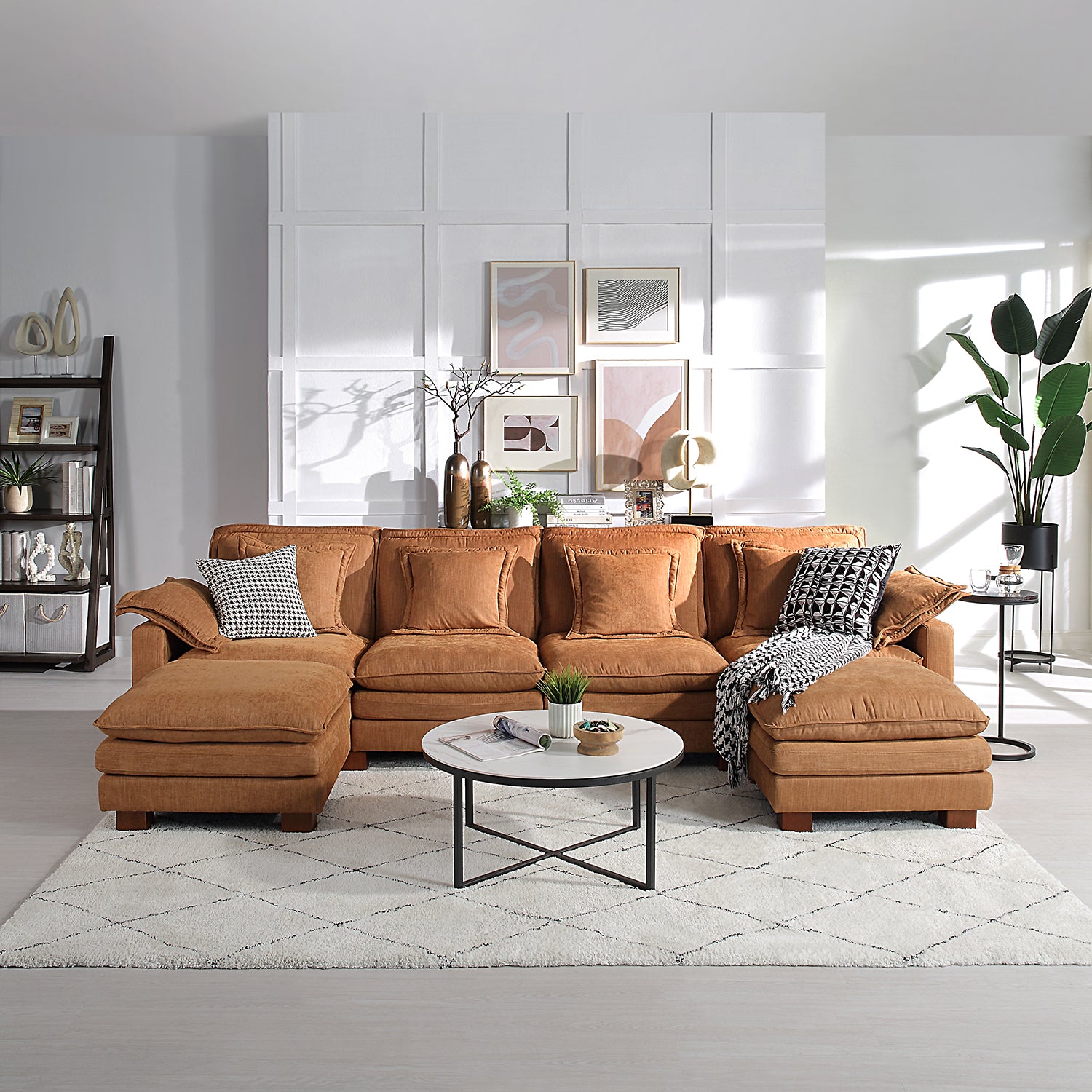 Stacked Tan Linen 6-Seat Corner Sectional