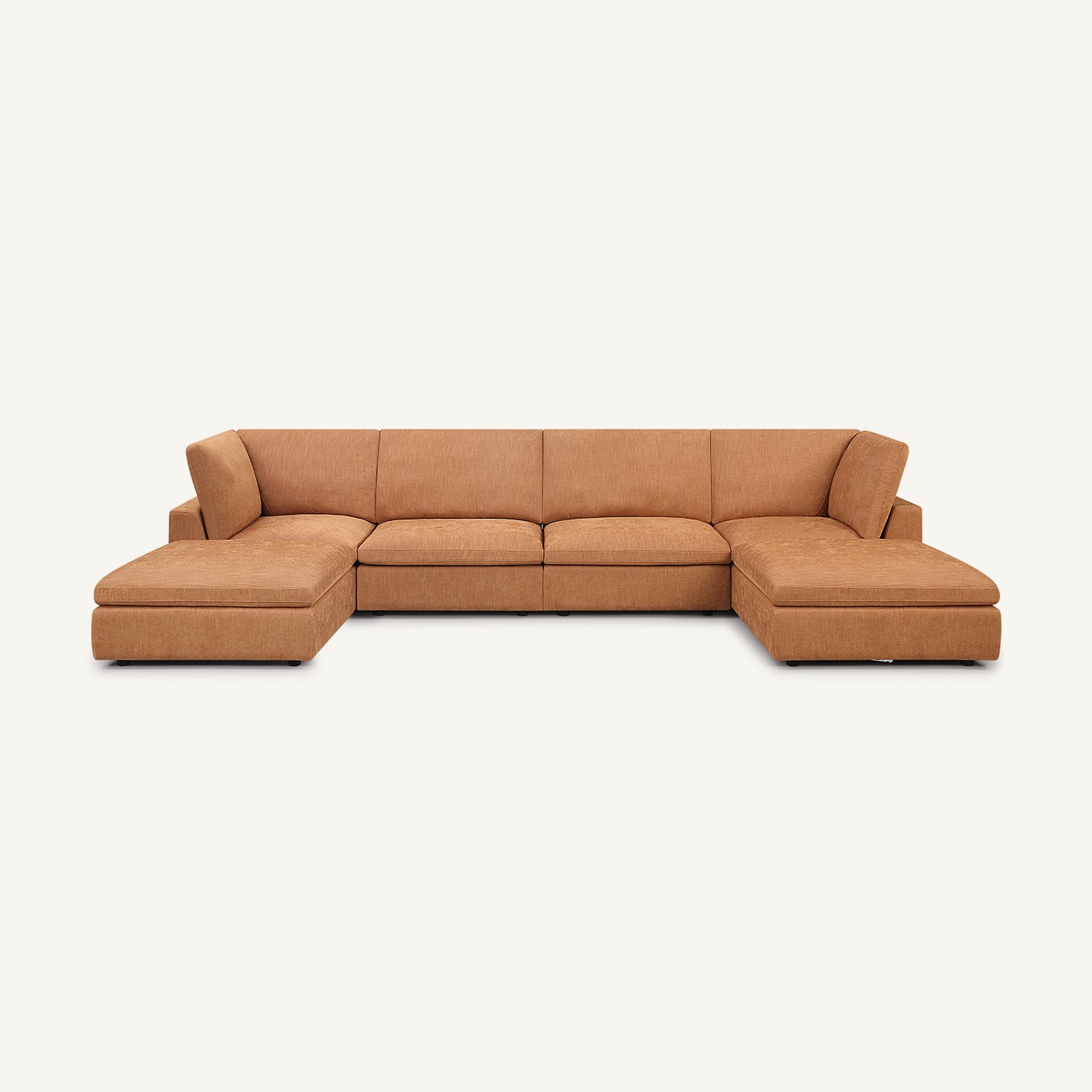 Cloud Tan Linen 4-Seat Sofa with Double Ottomans