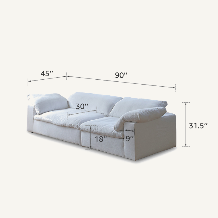Cuboid Ivory White Cotton Linen Modular Sofa