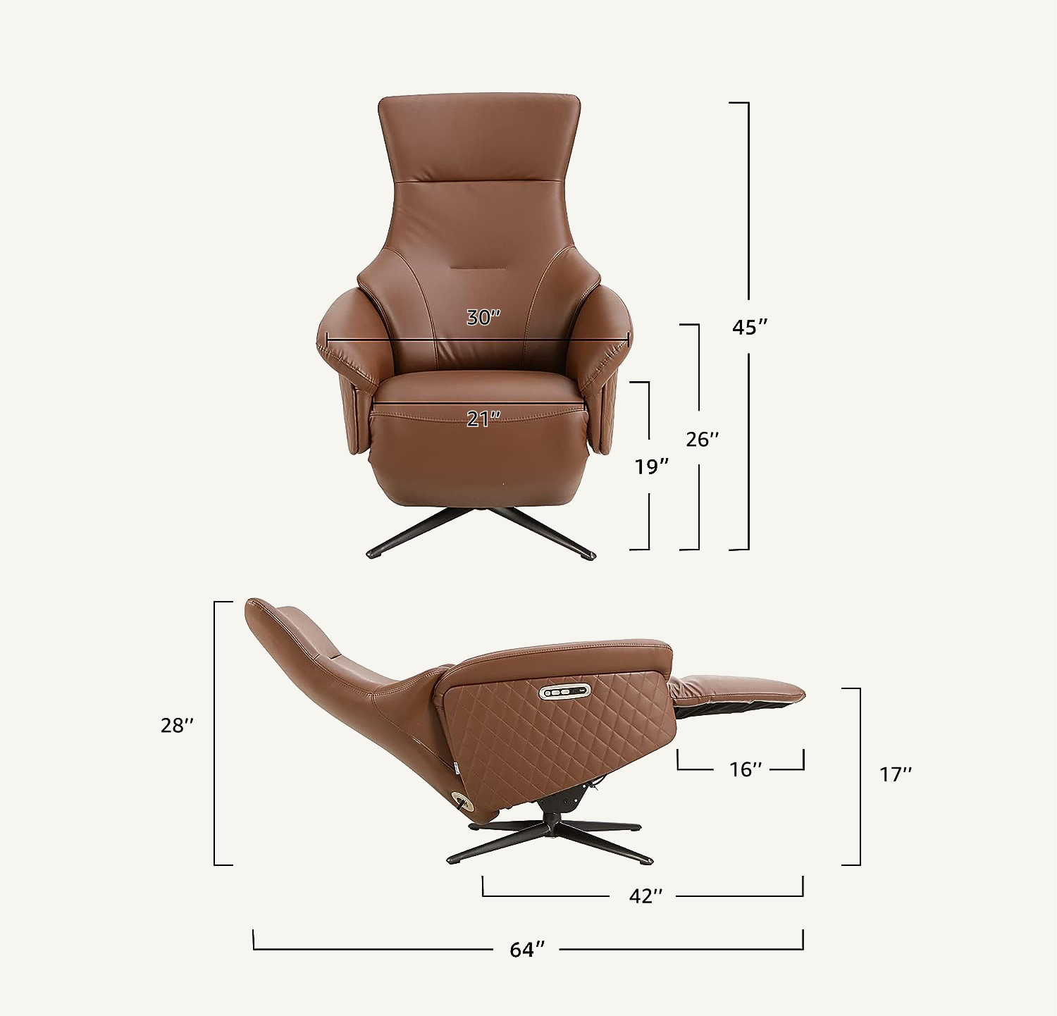 Top Grain Leather Power Swivel Recliner with USB Port