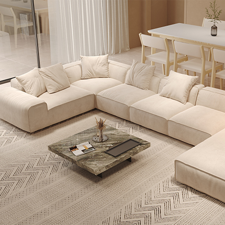 Cream White Sanded Suede Modular Sectional Sofa