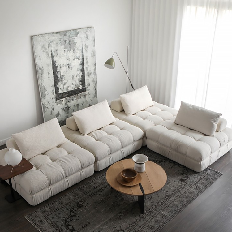Cream White/Gray Polyester Modular Sofa