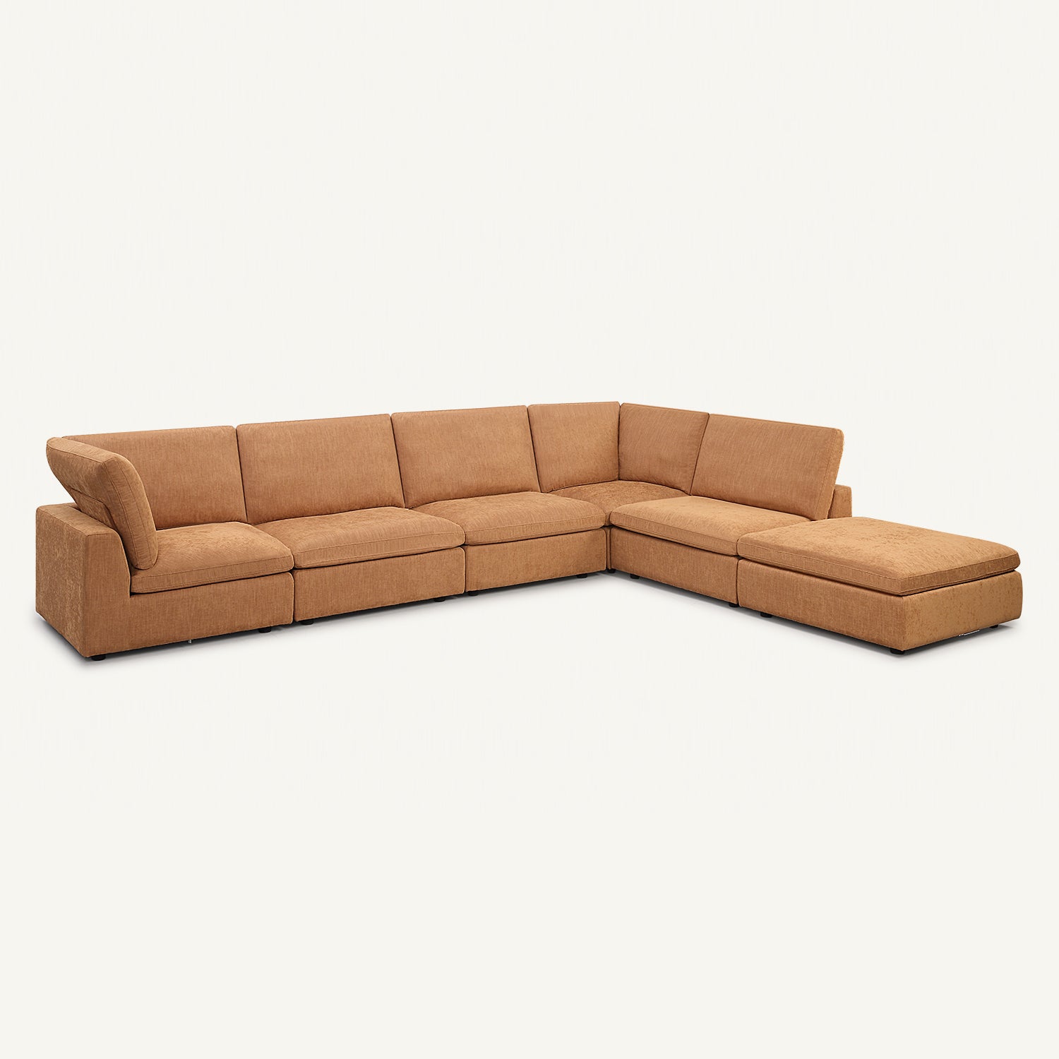 Cloud Tan Linen 5-Seat Sofa with Ottoman