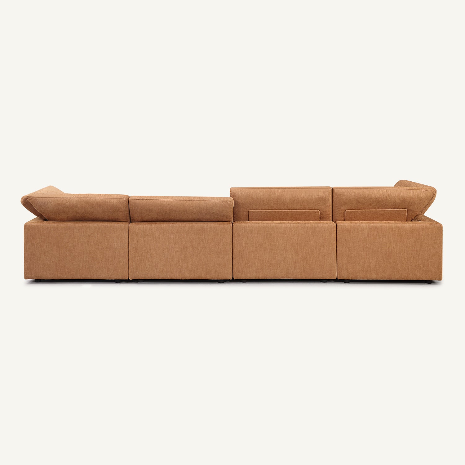 Cloud Tan Linen 5-Seat Sofa with Double Ottomans