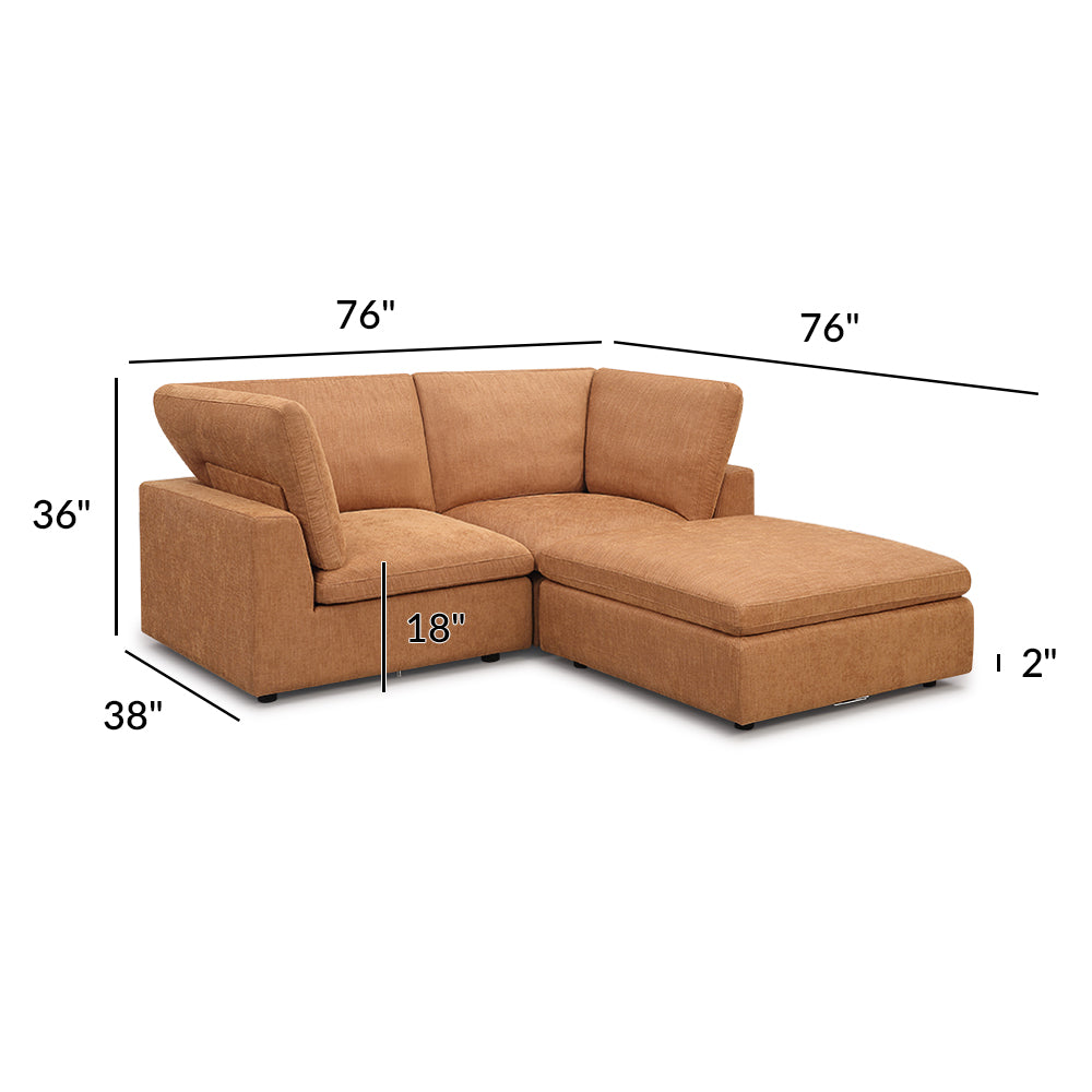 Cloud Tan Linen 3-Seat Sofa with Ottoman