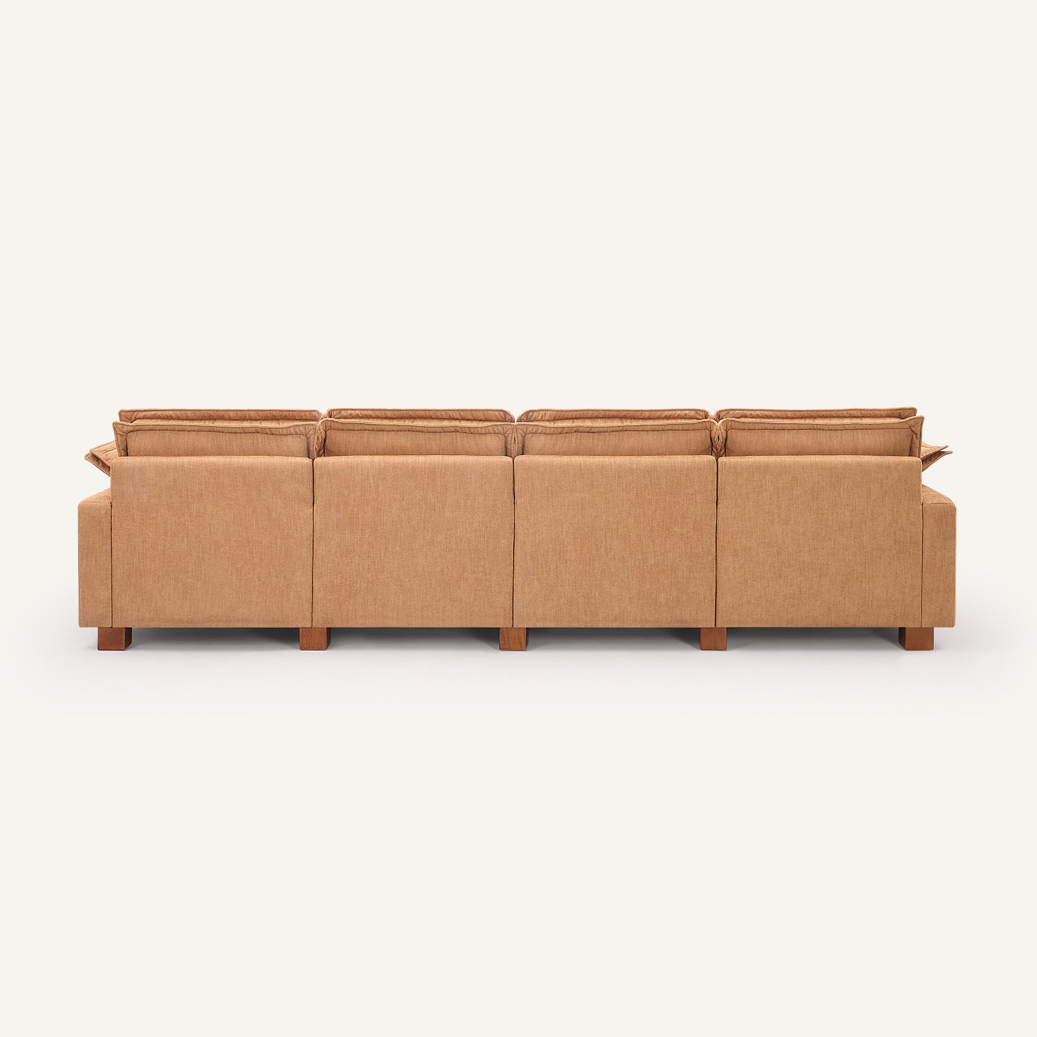 Stacked Tan Linen 4-Seat Sofa with Ottoman