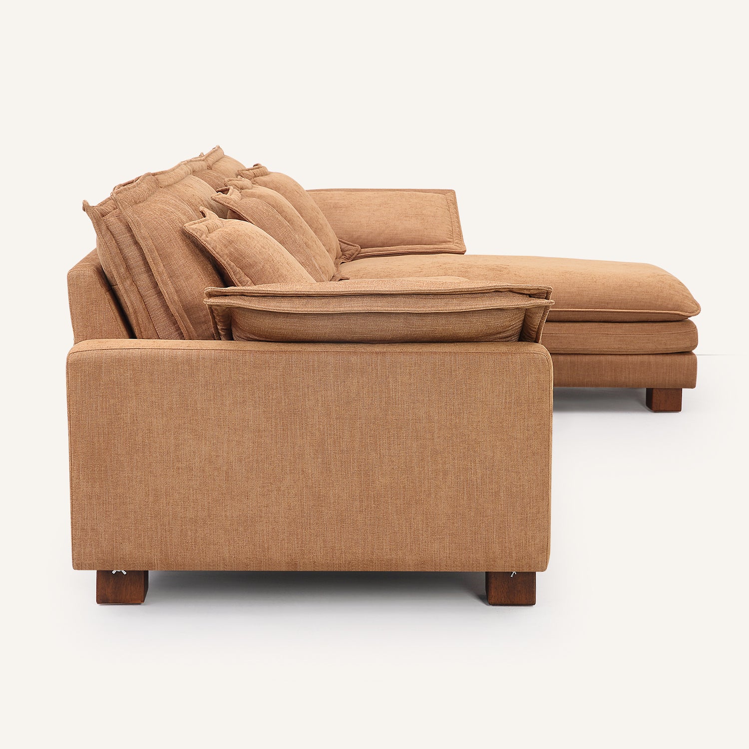 Stacked Tan Linen 5-Seat Sofa with Chaise