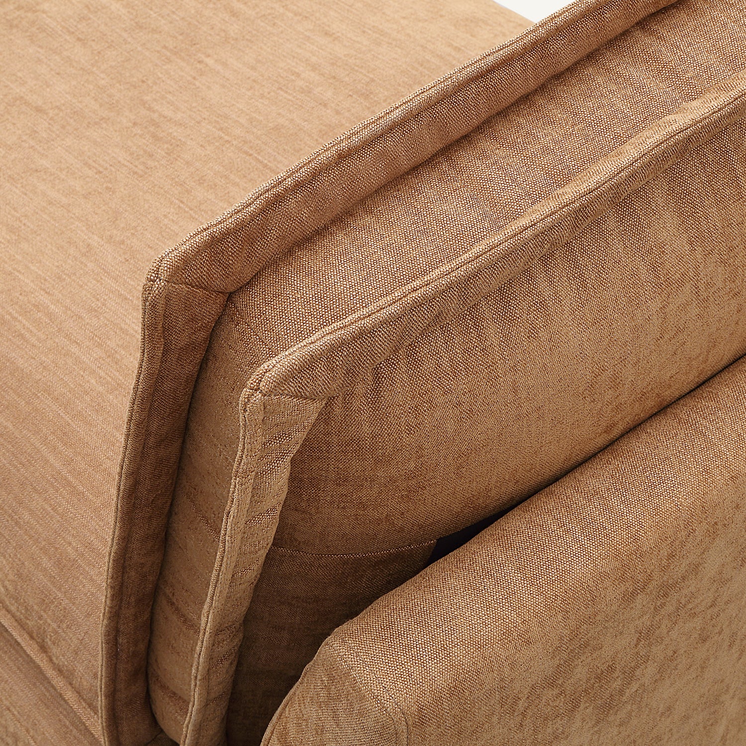 Stacked Tan Linen Loveseat with Ottoman