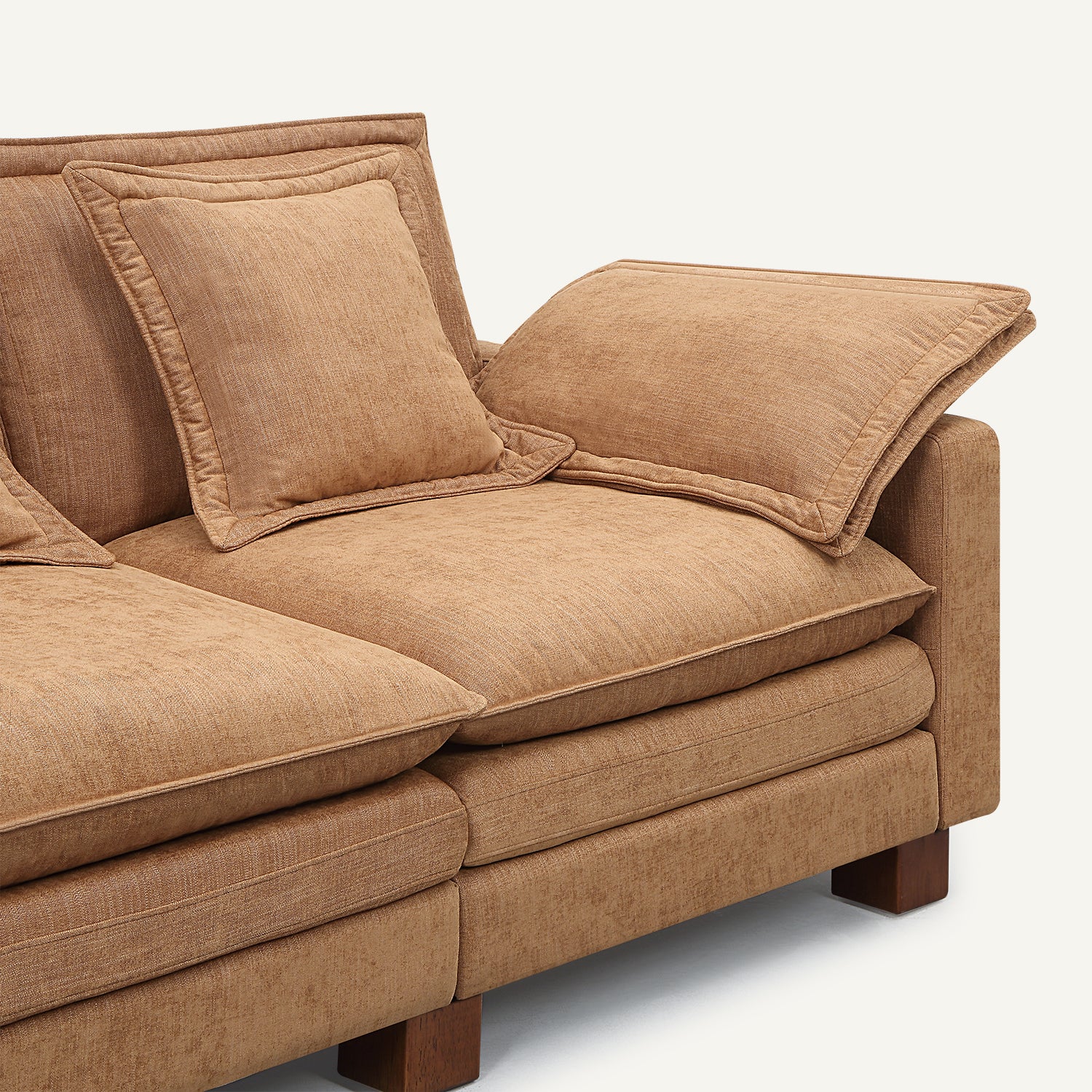 Stacked Tan Linen Armchair with Ottoman
