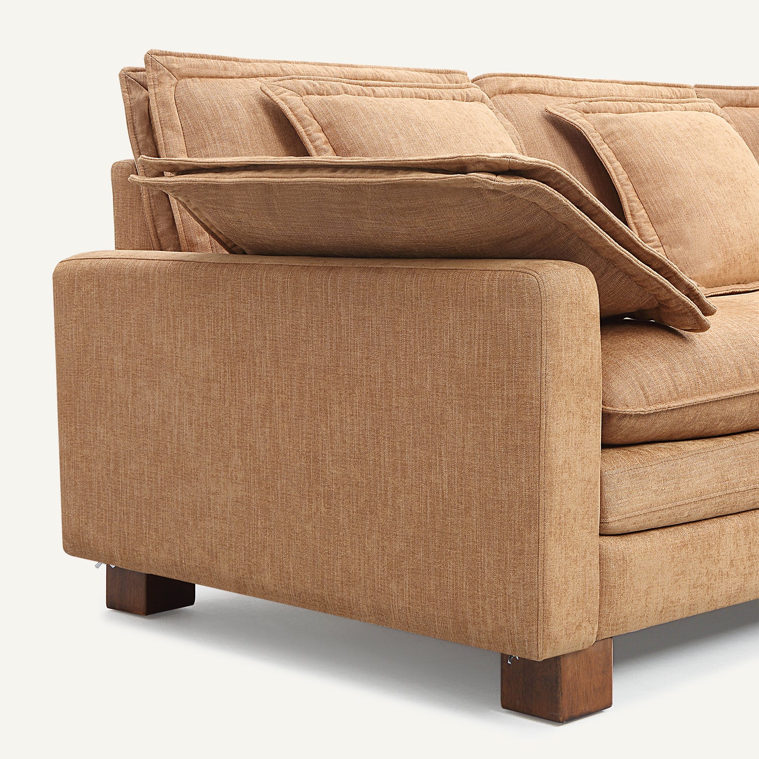 Stacked Tan Linen 3-Seat Sofa with Ottoman