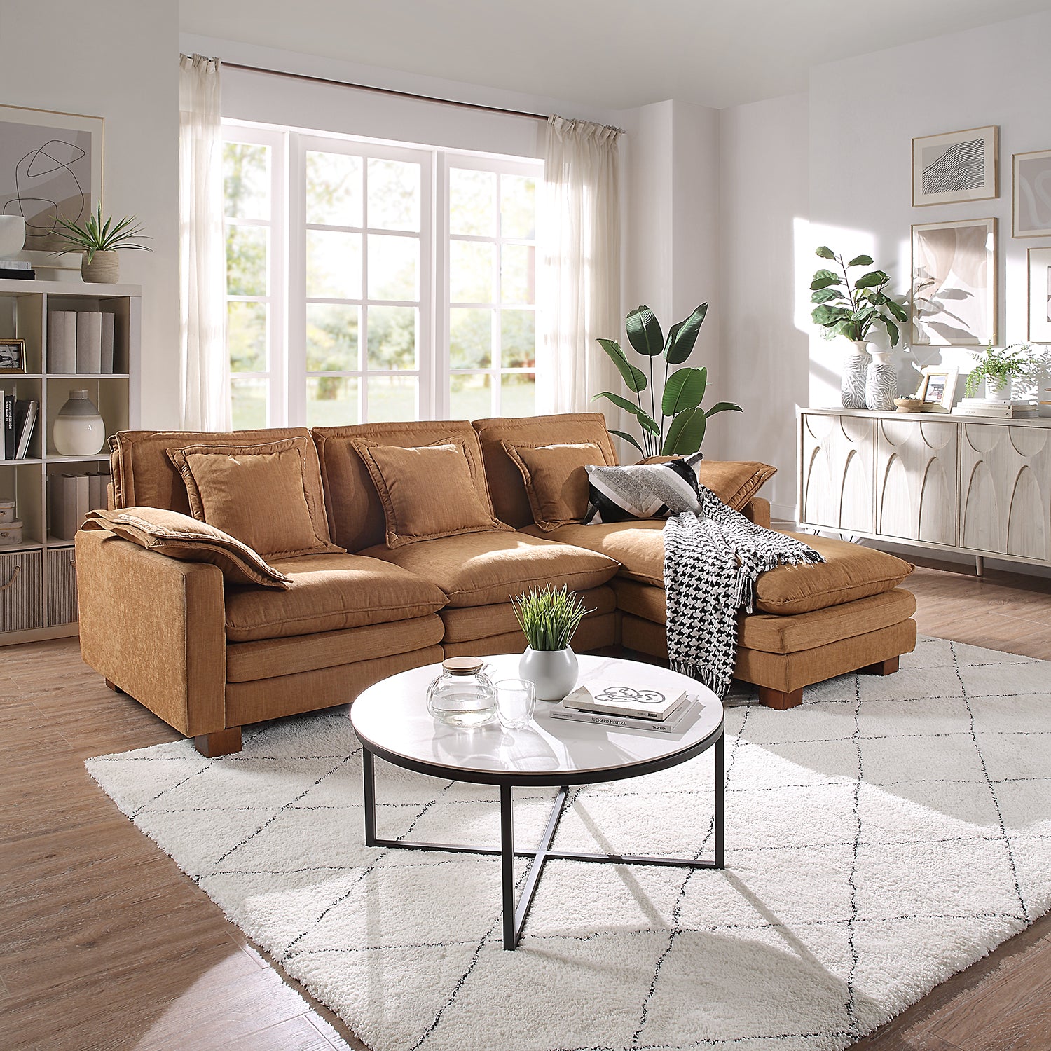 Stacked Tan Linen 4-Seat Corner Sectional