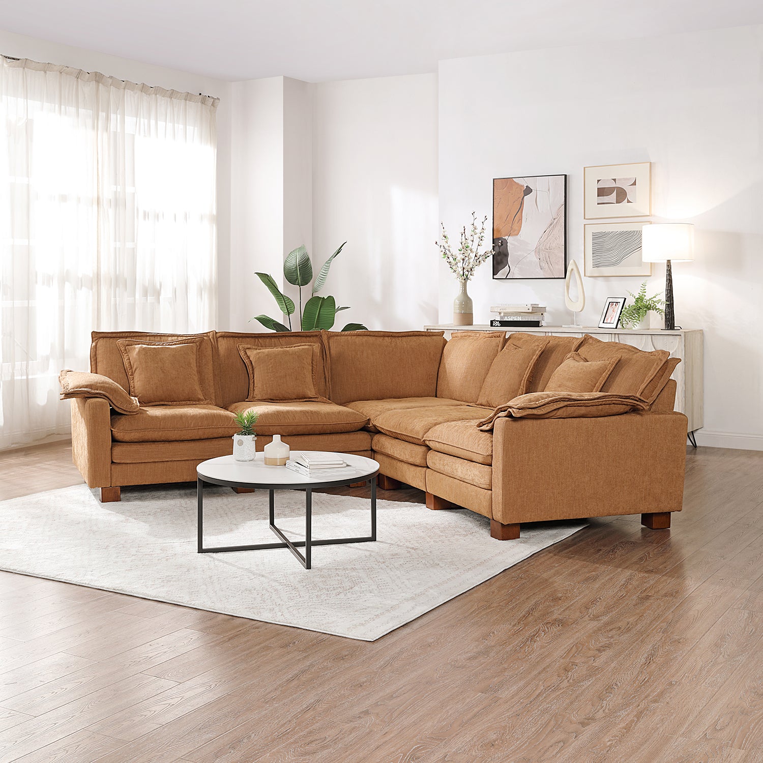 Stacked Tan Linen 5-Seat Corner Sectional