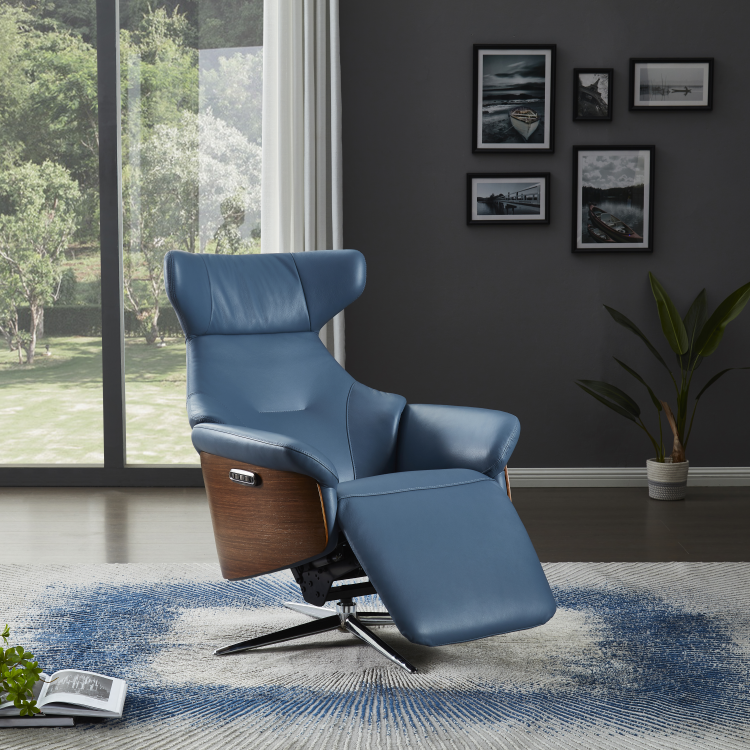 Top Grain Leather Power Swivel Recliner with USB Port