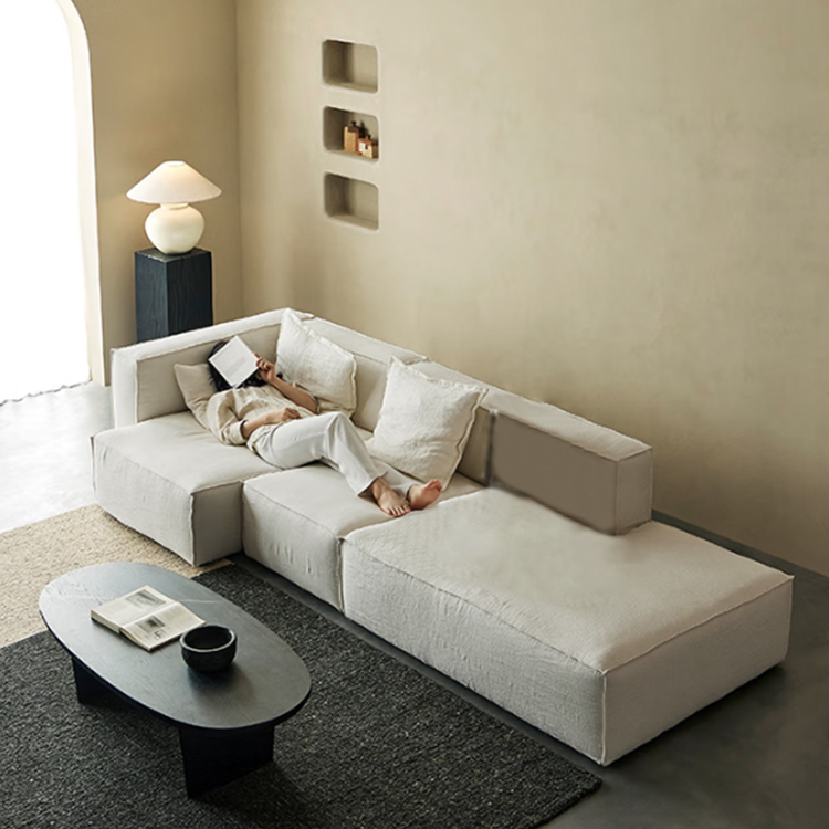 Cream White Linen Chaise Modular Sofa