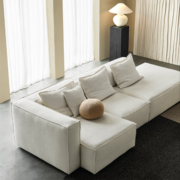 Cream White Linen Chaise Modular Sofa