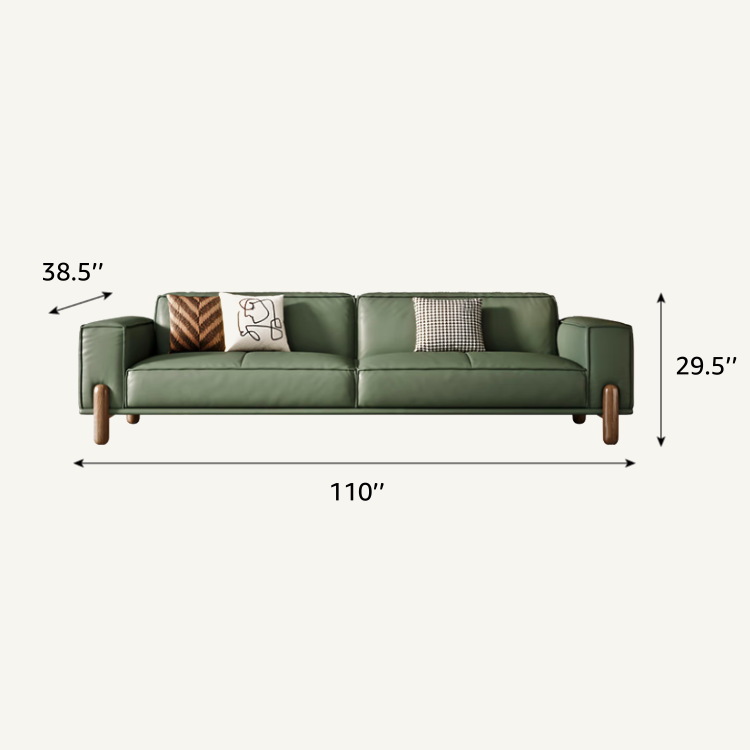 Cuboid Top Grain Leather Dark Green Sectional Sofa