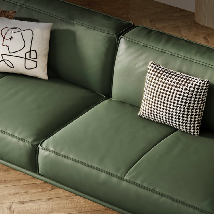 Cuboid Top Grain Leather Dark Green Sectional Sofa