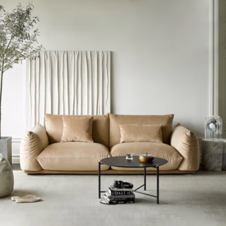 Cream Khaki Microfiber Velvet Comfy Sectional Sofa