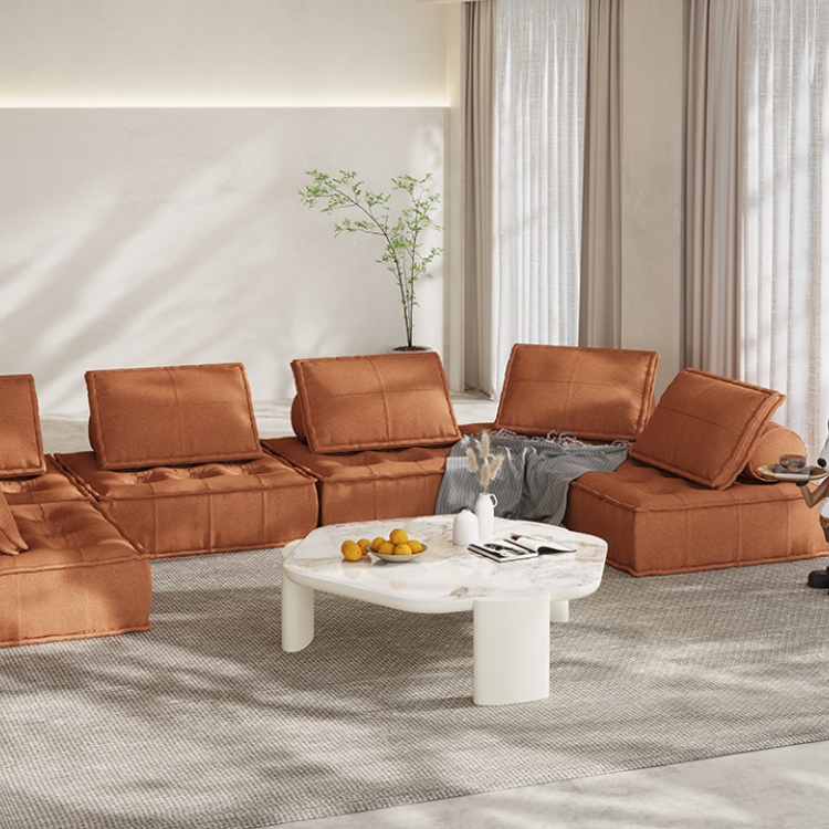 Cuboid Orange Linen Armless Modular Sofa