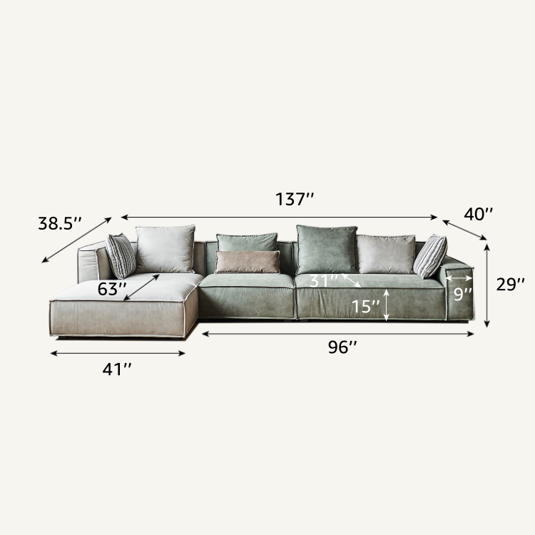 Cuboid Air Leather Chaise Modular Sectional Sofa