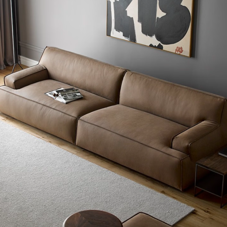 Cuboid Vintage Brown Top Grain Leather Sectional Sofa