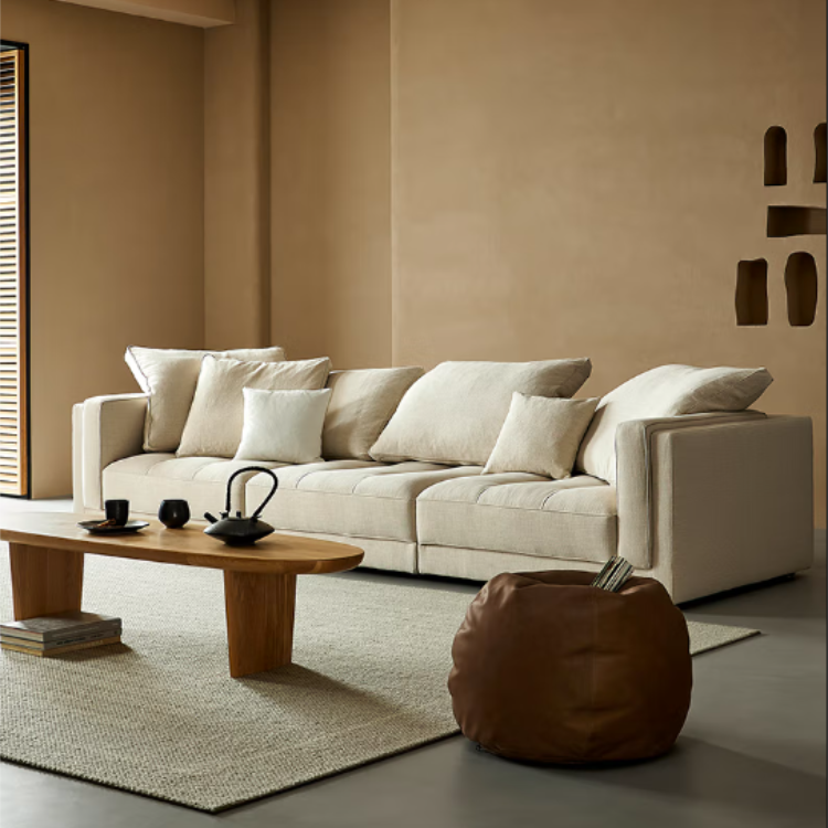 Cream Beige Chiffon Fabric Sectional sofa