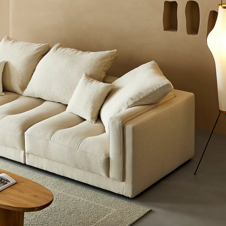 Cream Beige Chiffon Fabric Sectional sofa