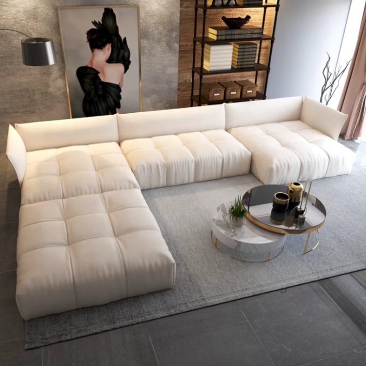 Cream White Cotton Hemp Oversized Modular Sofa