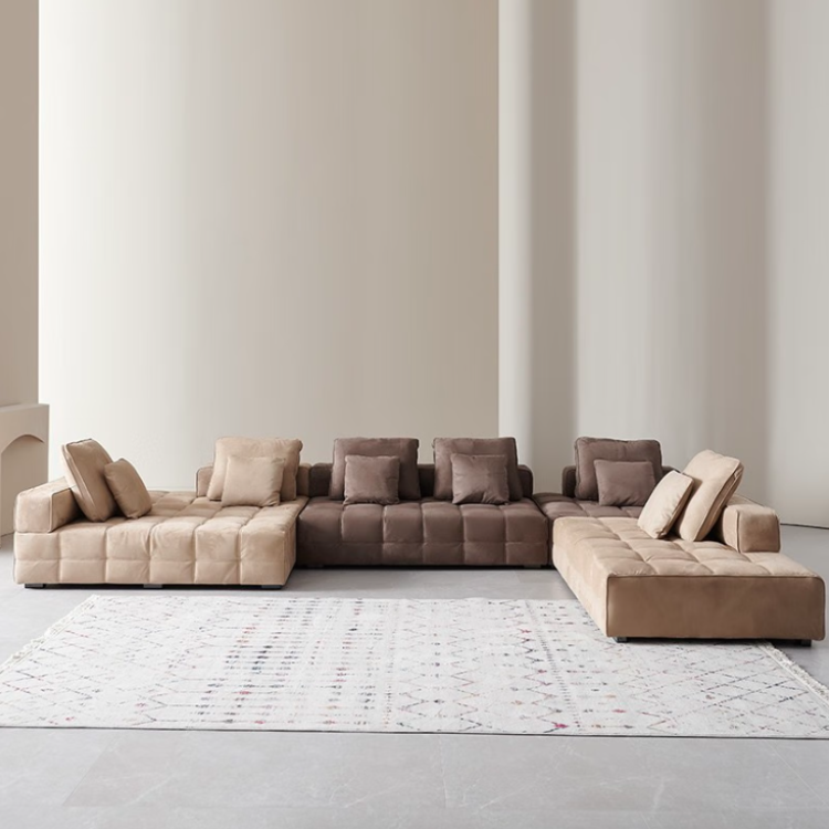 Cuboid Sanded Suede Brown Oversized Modular Sofa