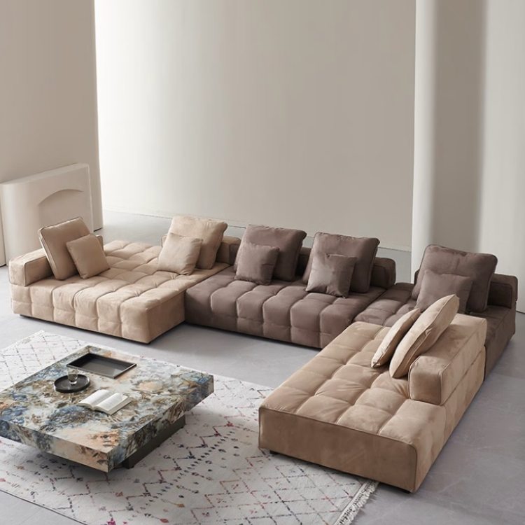 Cuboid Sanded Suede Brown Oversized Modular Sofa