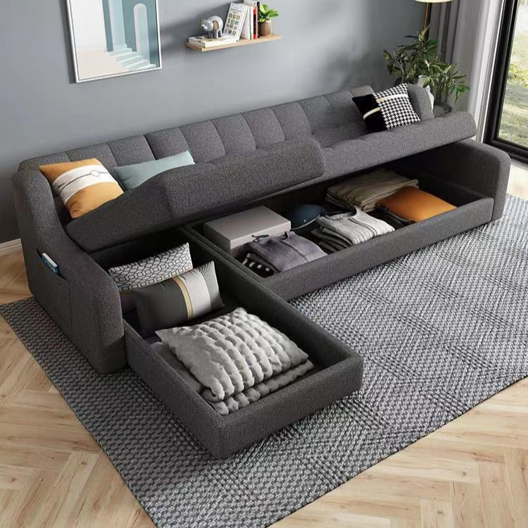 Cuboid Dark Gray Cotton Linen Multifunctional Storage Sofa Bed