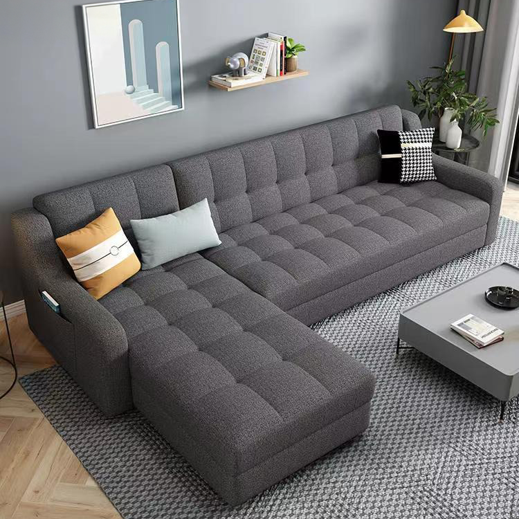 Cuboid Dark Gray Cotton Linen Multifunctional Storage Sofa Bed