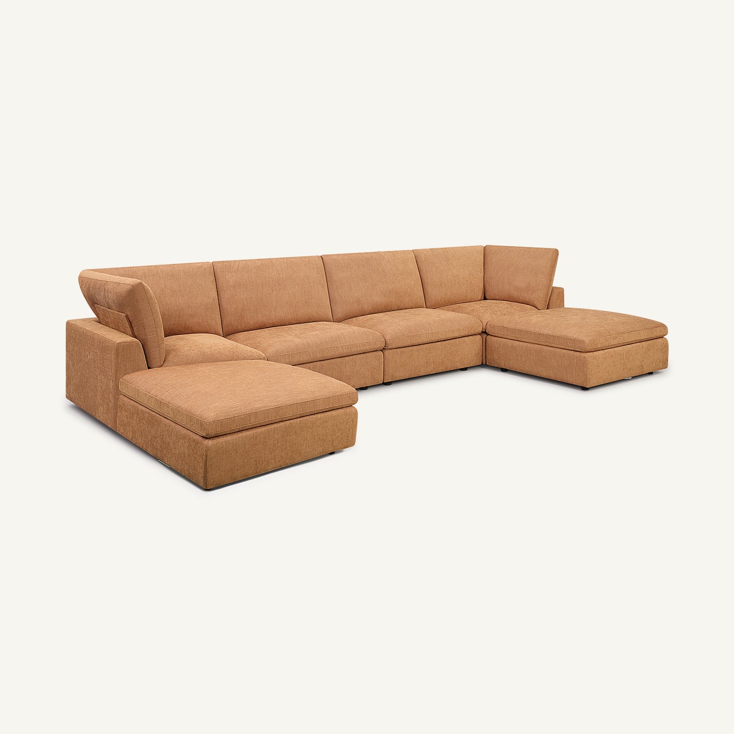 Cloud Tan Linen 4-Seat Sofa with Double Ottomans