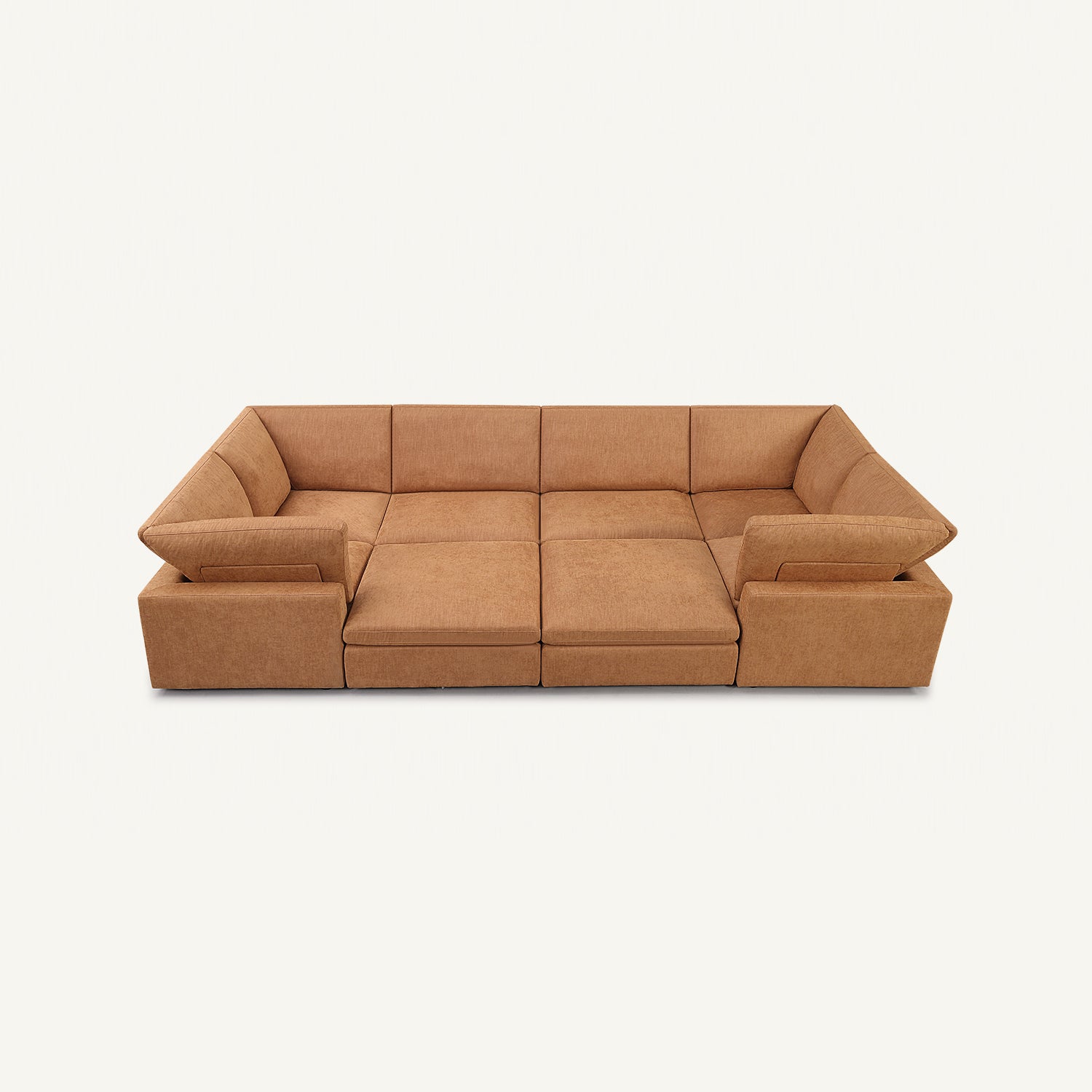 Cloud Tan Linen 6-Seat U Sectional with Double Ottomans