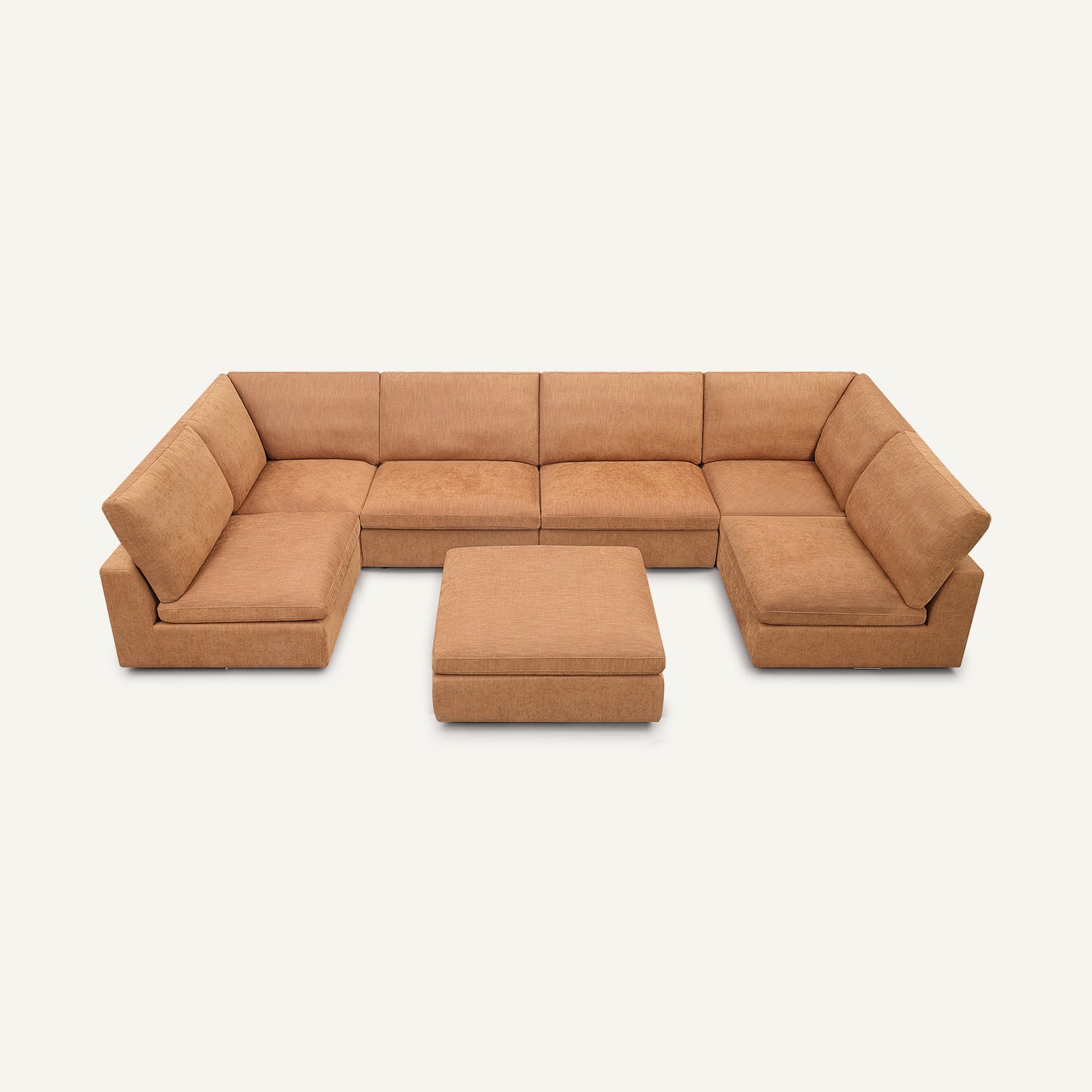 Cloud Tan Linen 6-seat Sofa with Ottoman