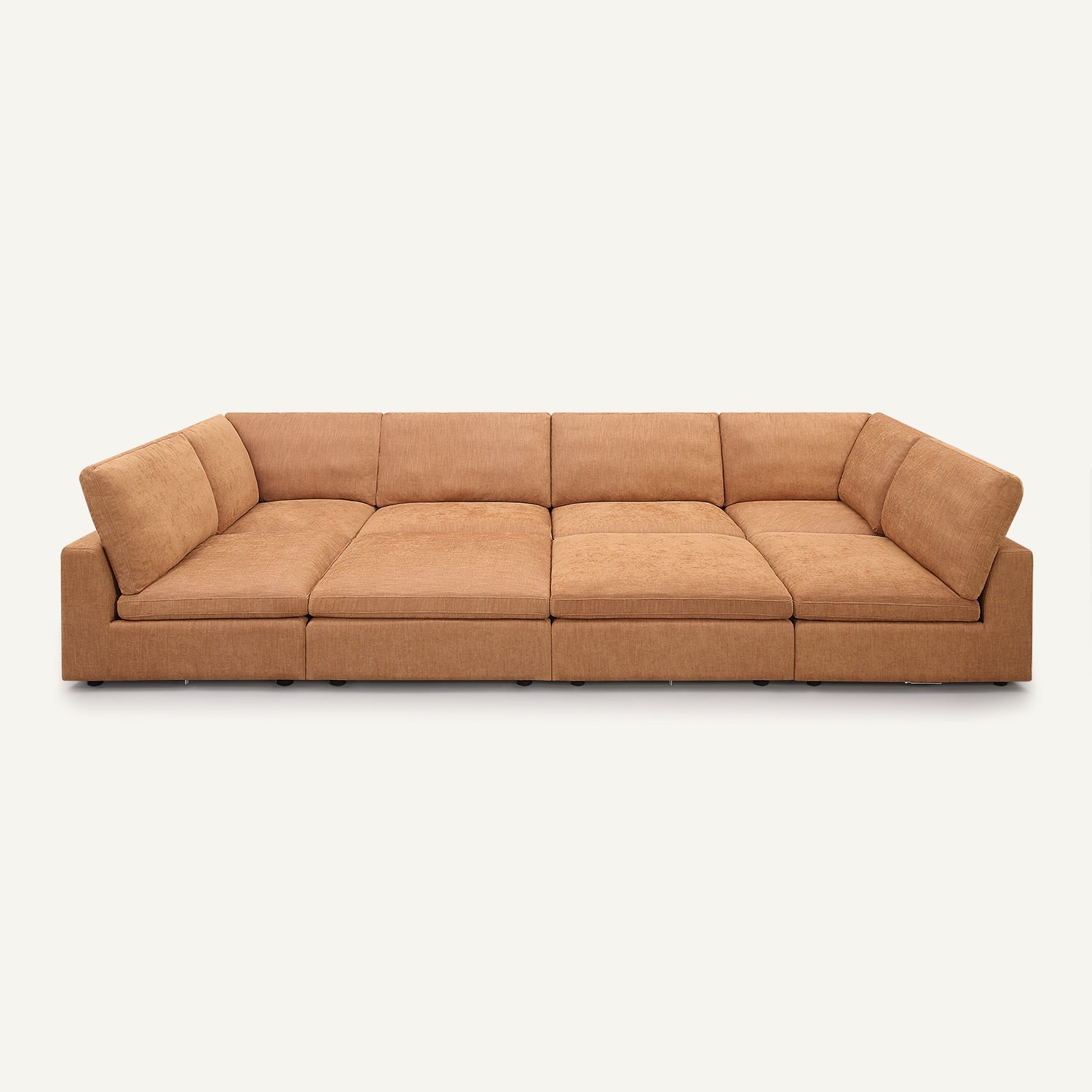 Cloud Tan Linen 6-seat Sofa with Double Ottomans