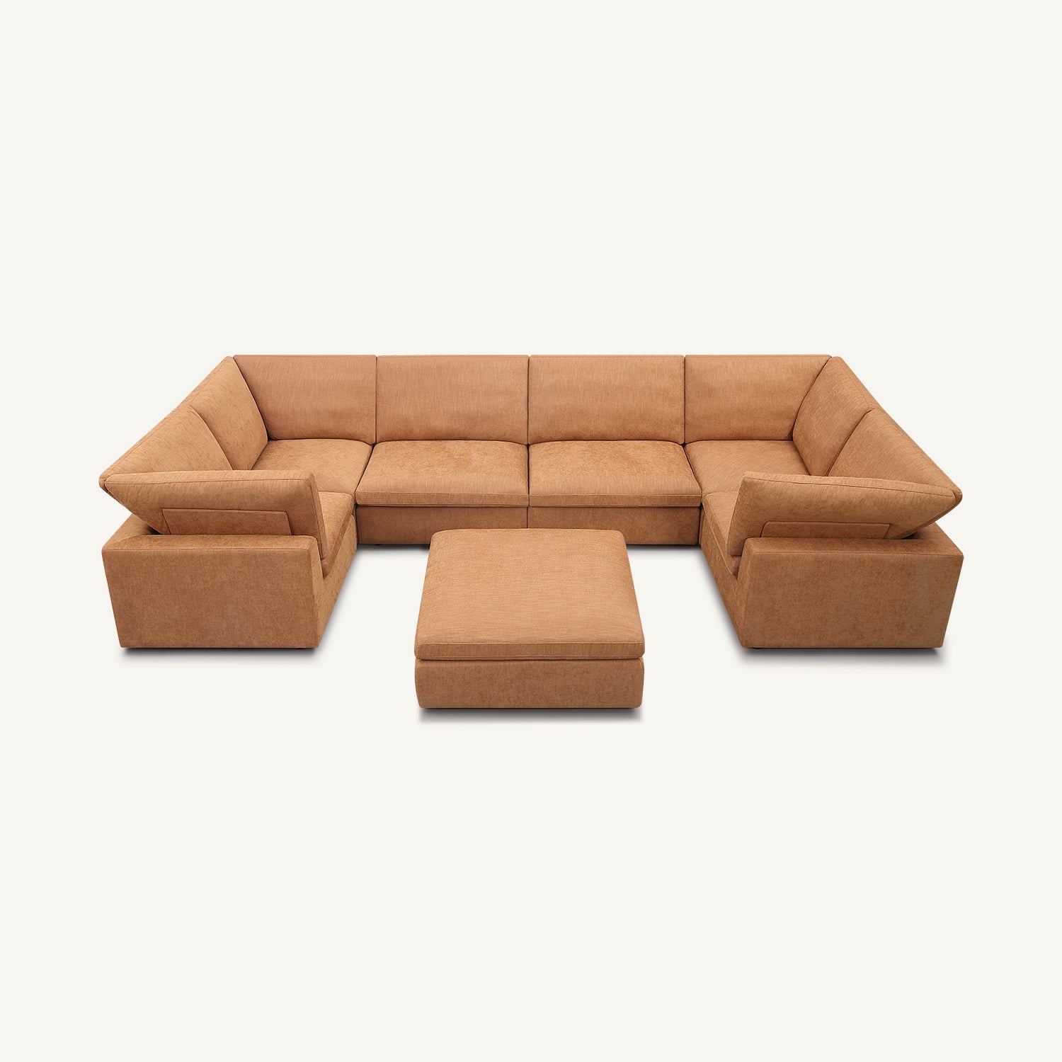 Cloud Tan Linen 6-Seat U Sectional with Ottoman
