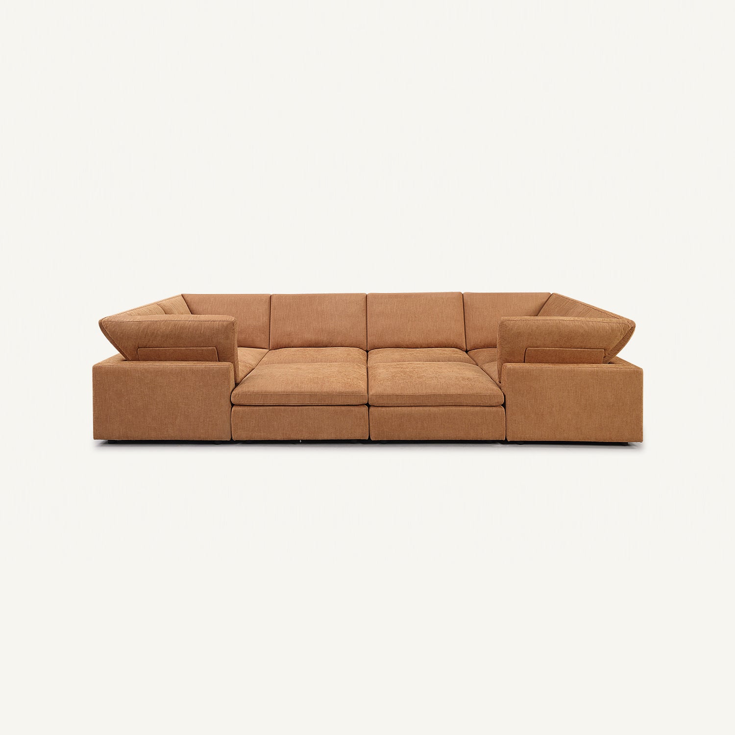 Cloud Tan Linen 6-Seat U Sectional with Double Ottomans