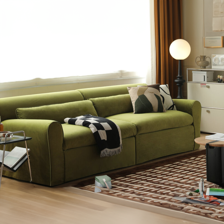 Cuboid Vintage Green Velvet Sectional Sofa Couch