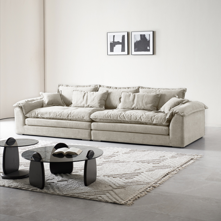 Cream Gray Sanded Suede Spacious Sectional Sofa