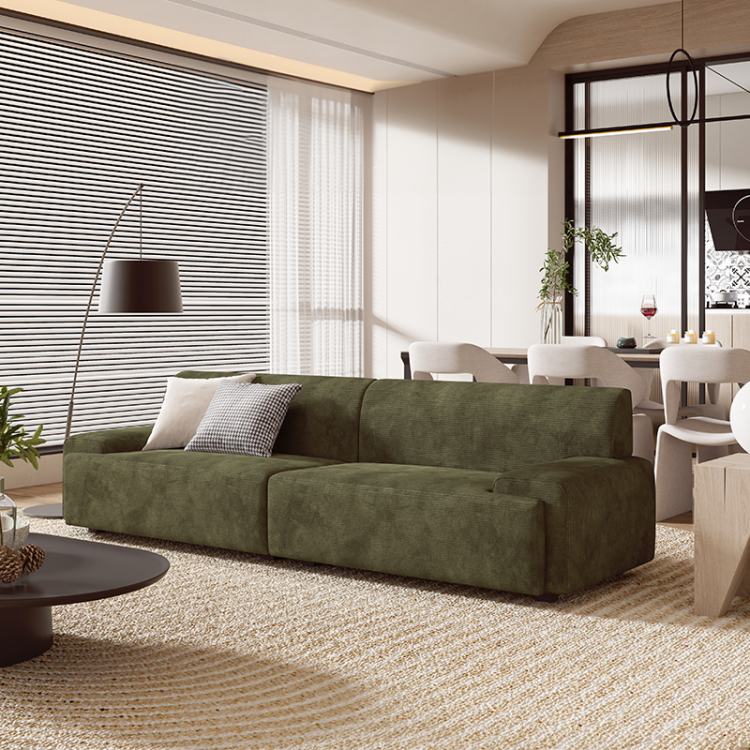 Cuboid Minimalist Retro Green Corduroy Sectional Sofa