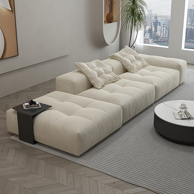 Cream White Sanded Suede Oversized Modular Sofa