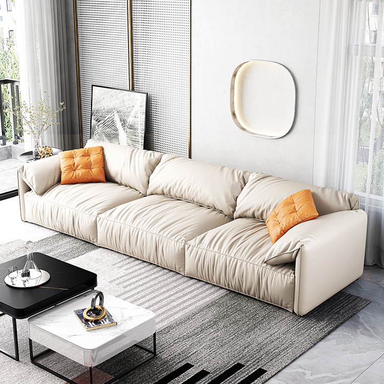 Cream White Air Leather Sectional Sofa with Elephant Ears