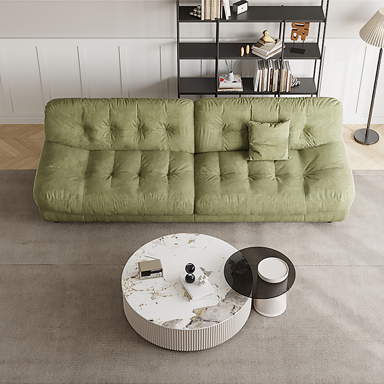 Cream Green Sanded Suede Tufted Lazy Sofa Couch