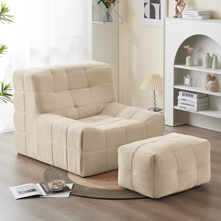 Cuboid Corduroy Fabric Tufted Multicolor Lazy Sofa Chair