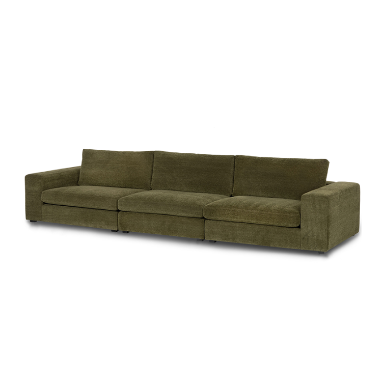 Cuboid Corduroy Fabric Dark Green Minimalist Sectional Sofa
