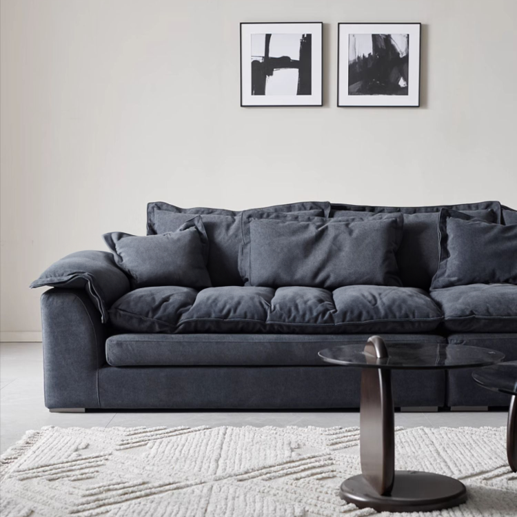 Cream Gray Sanded Suede Spacious Sectional Sofa