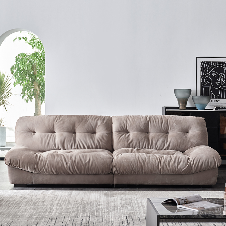 Cream Gray Sanded Suede Tufted Lazy Sofa Couch