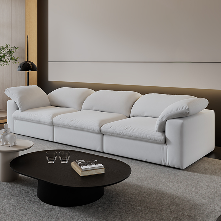 Cuboid Ivory White Cotton Linen Modular Sofa