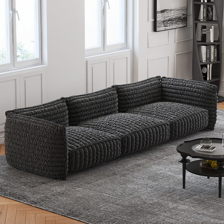 Cuboid Corduroy Fabric Black Sectional Sofa Couch